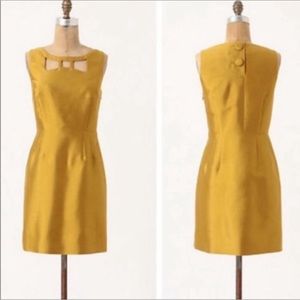 Anthropologie Maeve Yellow Gold Silk Dress